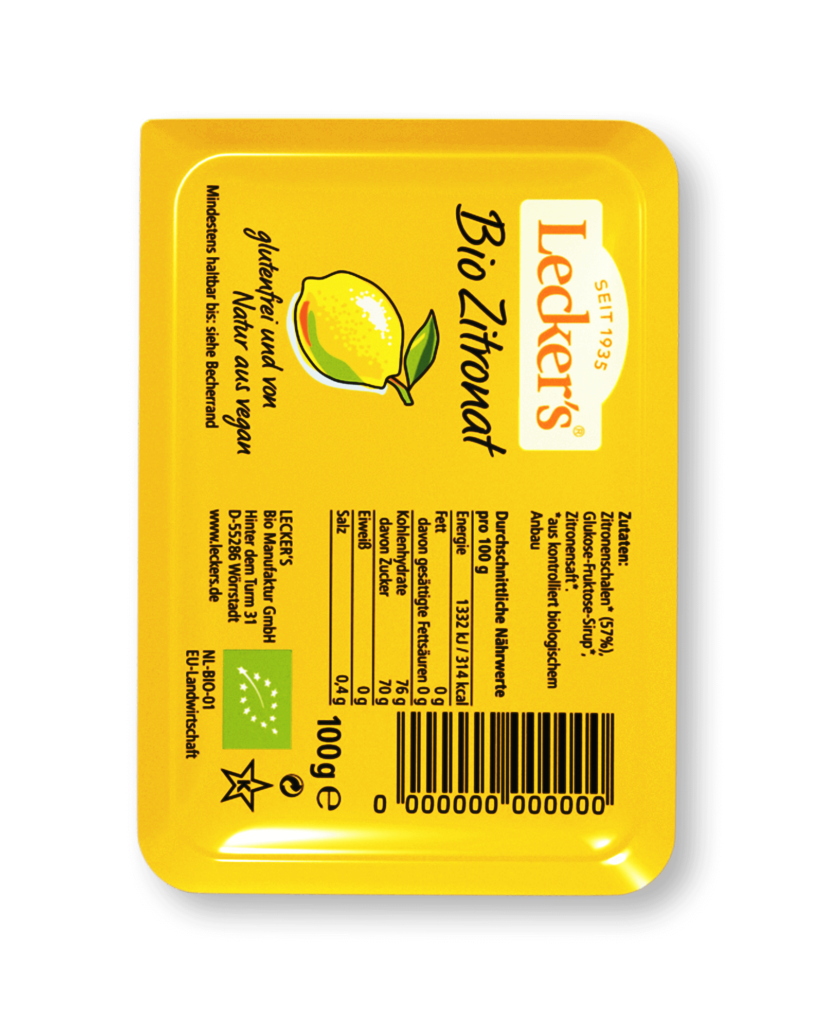 Leckers Bio Zitronat Verpackung vegan & glutenfrei